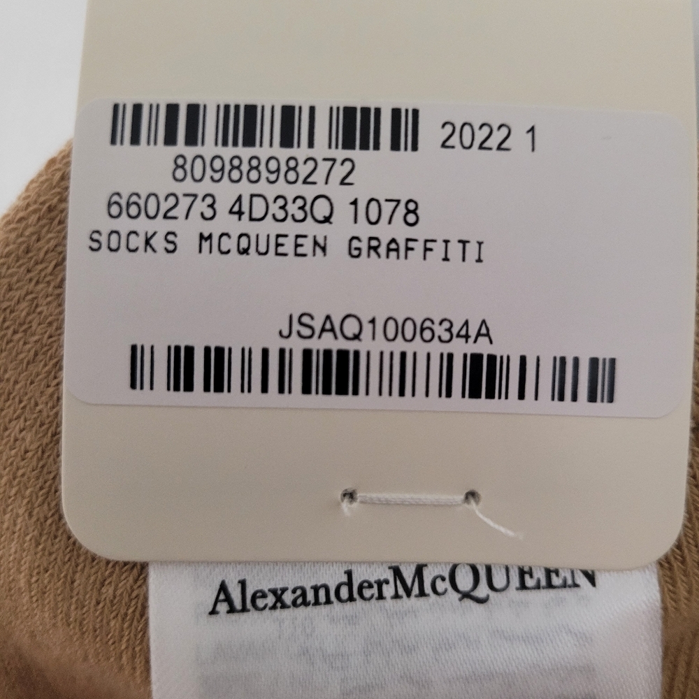NEW Alexander McQueen Logo Socks Graffiti in Beige Tan - Picture 3 of 5